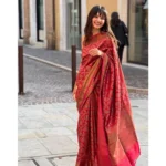Generic Women's Litchi silk Printed Saree With Unstitched Blouse (Red) - Image 3