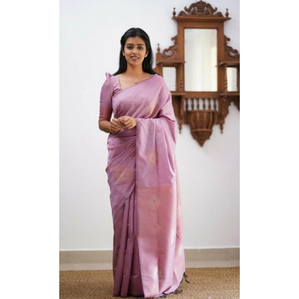 BSB233-SAs-YYYh-5009-lipnk-Main-1000x1000-1.webp Generic Women's Litchi silk Printed Saree With Unstitched Blouse (Light Pink) - Image 1