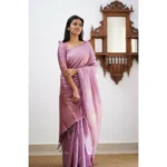 Generic Women's Litchi silk Printed Saree With Unstitched Blouse (Light Pink) - Image 3