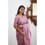 Generic Women's Litchi silk Printed Saree With Unstitched Blouse (Light Pink) - Image 2