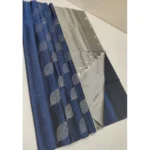 Generic Women's Litchi silk Printed Saree With Unstitched Blouse (Dark Blue)