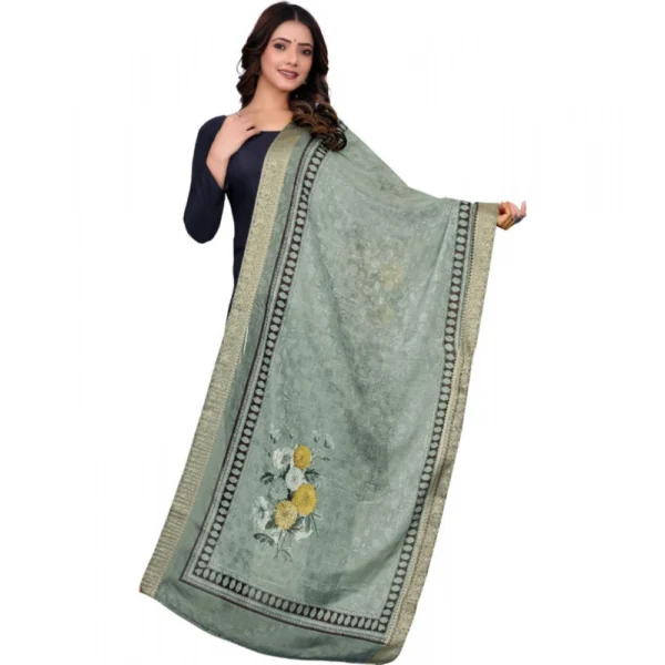 Generic Women's chanderi silk  Printed Dupatta (Green, Length: 2 Mtr)