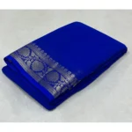 Generic Women's Crepe Chit Pallu Solid Saree With Unstitched Blouse 5.5Mtr (Blue)