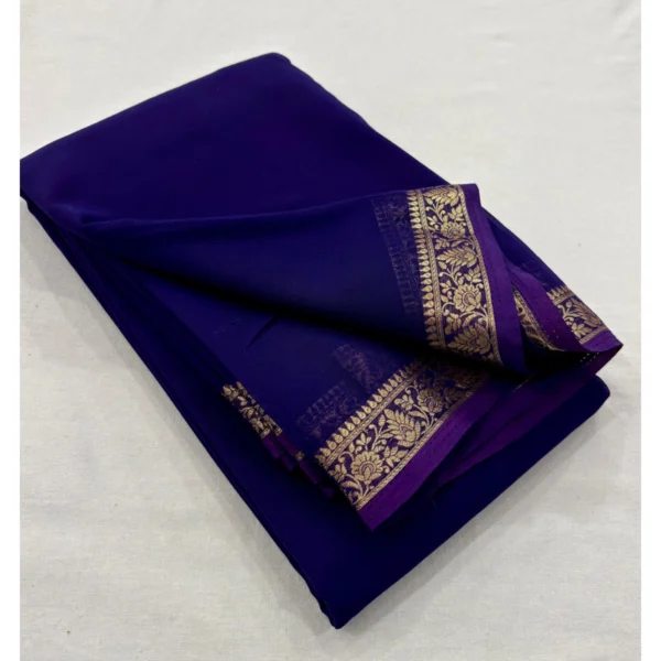 Generic Women's Crepe Chit Pallu Solid Saree With Unstitched Blouse 5.5Mtr (Lavender)