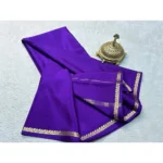 Generic Women's Crepe Chit Pallu Solid Saree With Unstitched Blouse 5.5Mtr (Purple) - Image 2