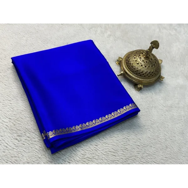 Generic Women's Crepe Chit Pallu Solid Saree With Unstitched Blouse 5.5Mtr (Blue)