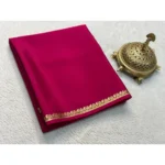 Generic Women's Crepe Chit Pallu Solid Saree With Unstitched Blouse 5.5Mtr (Pink)