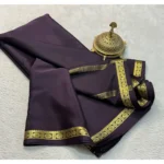 Generic Women's Crepe Chit Pallu Solid Saree With Unstitched Blouse 5.5Mtr (Grey) - Image 2