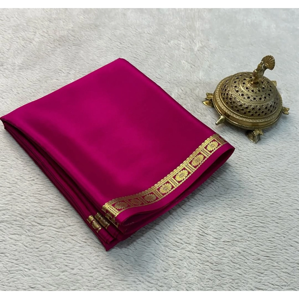 BSB98-SANW1045-Main-1000x1000-1.webp Generic Women's Crepe Chit Pallu Solid Saree With Unstitched Blouse 5.5Mtr (Pink) - Image 1