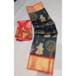 Generic Women's Digital Dolla Silk Printed Saree With Unstitched Blouse 5.5Mtr (Black)