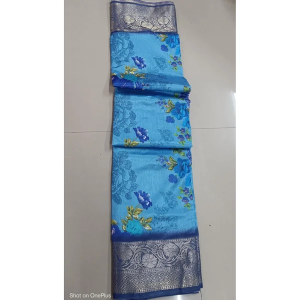 Generic Women's Digital Dolla Silk Printed Saree With Unstitched Blouse 5.5Mtr (Sky Blue)