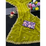 Generic Women's Stone Work Soft Silk Saree With Unstitched Blouse (Green, 5-6 Mtrs) - Image 3