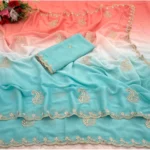 Generic Women's Digital Printed  Geogette Saree With Unstitched Blouse (Blue, 5-6 Mtrs) - Image 2