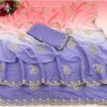 Generic Women's Digital Printed  Geogette Saree With Unstitched Blouse (Purple, 5-6 Mtrs) - Image 2