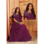 Generic Women's Printed Brasso Saree With Unstitched Blouse (Magenta, 5-6 Mtrs) - Image 6