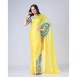 Generic Women's Soft Crepe Silk Printed Ready To Wear Saree With Unstitched Blouse 5.5Mtr (Yellow)