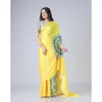 Generic Women's Soft Crepe Silk Printed Ready To Wear Saree With Unstitched Blouse 5.5Mtr (Yellow) - Image 3
