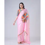 Generic Women's Soft Crepe Silk Printed Ready To Wear Saree With Unstitched Blouse 5.5Mtr (Pink) - Image 3