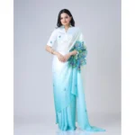 Generic Women's Soft Crepe Silk Printed Ready To Wear Saree With Unstitched Blouse 5.5Mtr (Sky Blue) - Image 3