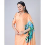 Generic Women's Soft Crepe Silk Printed Ready To Wear Saree With Unstitched Blouse 5.5Mtr (Orange) - Image 4