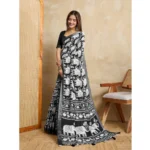 Generic Women's Silk Blend Printed Saree With Unstitched Blouse 5.5Mtr (Black) - Image 4