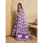 Generic Women's Silk Blend Printed Saree With Unstitched Blouse 5.5Mtr (Purple) - Image 4