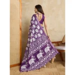 Generic Women's Silk Blend Printed Saree With Unstitched Blouse 5.5Mtr (Purple) - Image 3