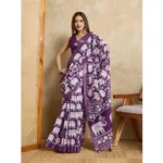 Generic Women's Silk Blend Printed Saree With Unstitched Blouse 5.5Mtr (Purple) - Image 2