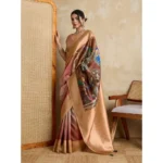 Generic Women's Silk Printed Saree With Unstitched Blouse 5.5Mtr (Brown) - Image 3