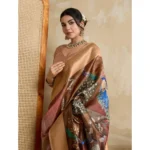 Generic Women's Silk Printed Saree With Unstitched Blouse 5.5Mtr (Brown) - Image 2