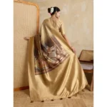 Generic Women's Silk Printed Saree With Unstitched Blouse 5.5Mtr (Gold) - Image 4
