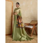 Generic Women's Silk Printed Saree With Unstitched Blouse 5.5Mtr (Mehendi) - Image 3