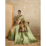 Generic Women's Silk Printed Saree With Unstitched Blouse 5.5Mtr (Mehendi) - Image 2