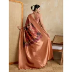 Generic Women's Silk Printed Saree With Unstitched Blouse 5.5Mtr (Peach) - Image 3