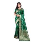 Generic Women's Banarasi Silk Printed Saree With Unstitched Blouse 5.5Mtr (Green)