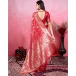 Generic Women's Banarasi Silk Printed Saree With Unstitched Blouse 5.5Mtr (Red) - Image 4