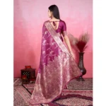 Generic Women's Banarasi Silk Printed Saree With Unstitched Blouse 5.5Mtr (Wine) - Image 4