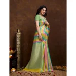 Generic Women's Cotton Blended Printed Saree With Unstitched Blouse 5.5Mtr (Pista) - Image 4