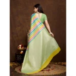 Generic Women's Cotton Blended Printed Saree With Unstitched Blouse 5.5Mtr (Pista) - Image 2