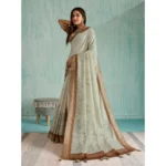 Generic Women's Silk Blend Printed Saree With Unstitched Blouse 5.5Mtr (Green) - Image 3