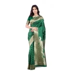 Generic Women's Banarasi Silk Printed Saree With Unstitched Blouse 5.5Mtr (Green)