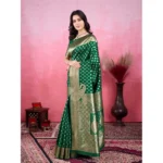 Generic Women's Banarasi Silk Printed Saree With Unstitched Blouse 5.5Mtr (Green) - Image 4