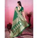 Generic Women's Banarasi Silk Printed Saree With Unstitched Blouse 5.5Mtr (Green) - Image 3