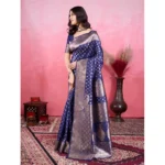 Generic Women's Banarasi Silk Printed Saree With Unstitched Blouse 5.5Mtr (Blue) - Image 3