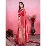Generic Women's Banarasi Silk Printed Saree With Unstitched Blouse 5.5Mtr (Red) - Image 4