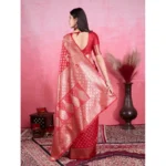 Generic Women's Banarasi Silk Printed Saree With Unstitched Blouse 5.5Mtr (Red) - Image 3