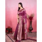 Generic Women's Banarasi Silk Printed Saree With Unstitched Blouse 5.5Mtr (Wine) - Image 4