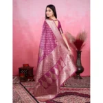 Generic Women's Banarasi Silk Printed Saree With Unstitched Blouse 5.5Mtr (Wine) - Image 3