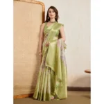 Generic Women's Viscose Printed Saree With Unstitched Blouse 5.5Mtr (Light Green) - Image 2