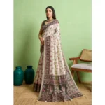 Generic Women's Silk Blend Printed Saree With Unstitched Blouse 5.5Mtr (Off White) - Image 3